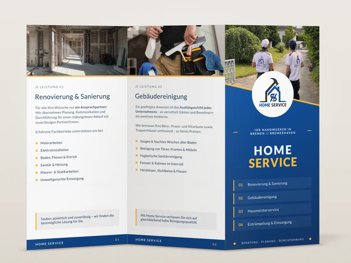 Faltflyer Home Service, aufgestellt
