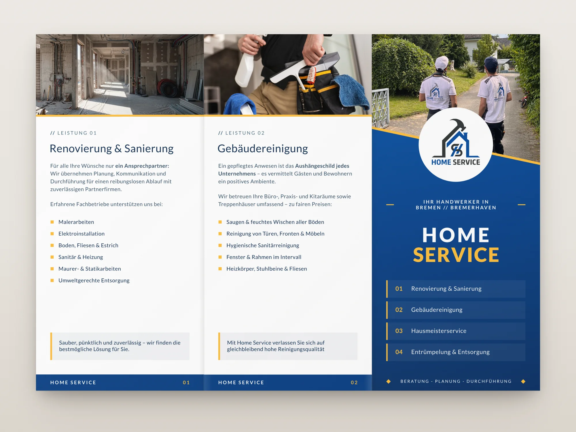 Home Service Faltflyer, Seite 1 ausgeklappt