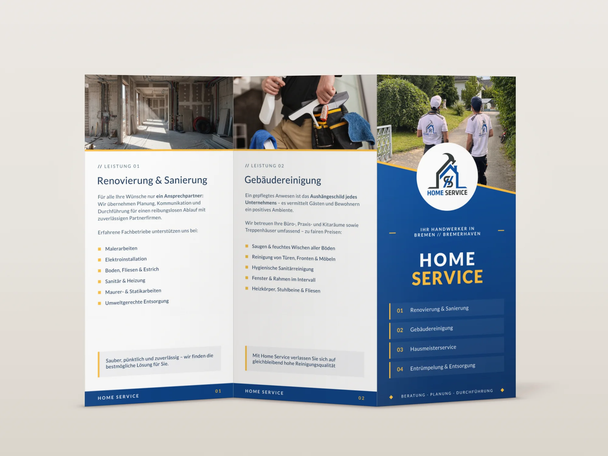 Home Service Faltflyer, aufgestellt: Titelseite mit Leistung 1 und 2